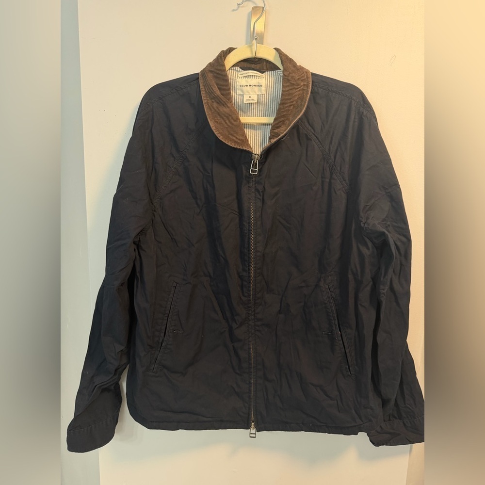Club Monaco Women’s XL Navy Blue Canvas Jacket w/Tan Corduroy Collar 100% Cotton - Picture 2 of 8